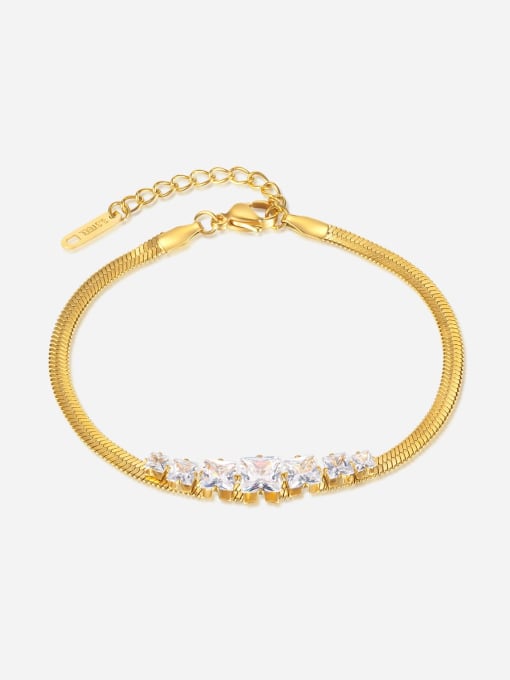 [1309] Gold plated bracelet Titanium Steel Cubic Zirconia Snake Bone Chain Vintage Link Bracelet